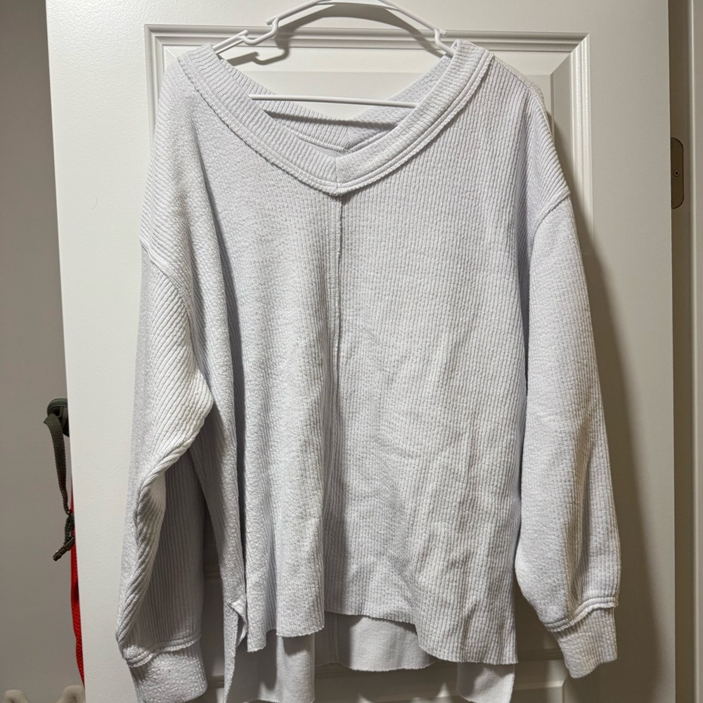 Aerie Ribbed White Oversized Sweatshirt